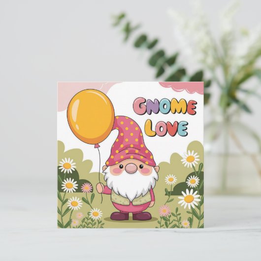 Schattigee Gnome met Ballon - Gnome Love Design (Staand voorkant)