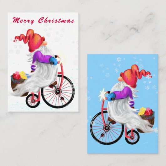 Schattigee Gnome met Bike Christmas Kaart Notitiekaartje (Voorkant / Achterkant)