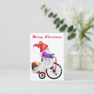 Schattigee Gnome met Bike Christmas Kaart Notitiekaartje