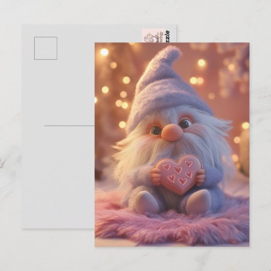 Schattigee Gnome met Hart: Valentijnsdag Design Briefkaart (Voorkant / Achterkant)