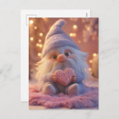 Schattigee Gnome met Hart: Valentijnsdag Design Feestdagenkaart (Voorkant / Achterkant)