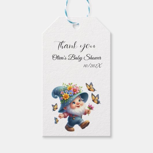 Schattigee Gnome met Vlinder Baby shower Gift Labe Cadeaulabel (Voorkant)