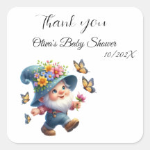 Schattigee Gnome met Vlinder Baby shower Sticker