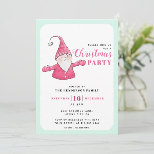 Schattigee Gnome Mint Groen en Roze Kerstfeest Kaart (Staand voorkant)