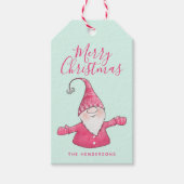 Schattigee Gnome Mint Groen en Roze Vrolijk Kerstf Cadeaulabel (Voorkant)