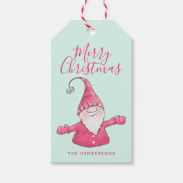 Schattigee Gnome Mint Groen en Roze Vrolijk Kerstf Cadeaulabel
