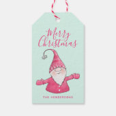 Schattigee Gnome Mint Groen en Roze Vrolijk Kerstf Cadeaulabel (Achterkant)