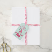 Schattigee Gnome Mint Groen en Roze Vrolijk Kerstf Cadeaulabel (Met Touw)