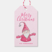 Schattigee Gnome Monogrammed Roze Vrolijk Kerstfee Cadeaulabel (Voorkant)