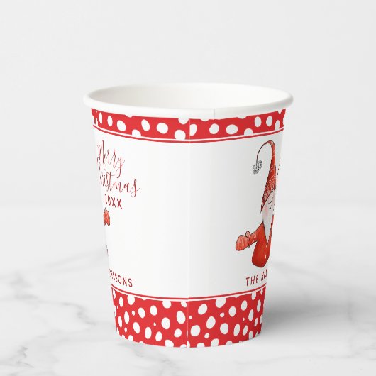 Schattigee Gnome Polka Dots Wit Rood Vrolijk Kerst Papieren Bekers (Rechts)