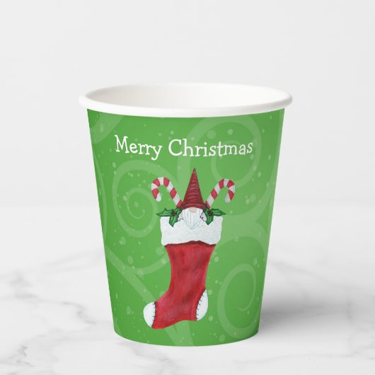 Schattigee Gnome Rode Pet Candy Canes Kerstkous Papieren Bekers (Voorkant)