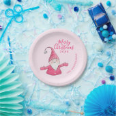 Schattigee Gnome Roze Custom Merry Christmas Papieren Bordje (Feest)