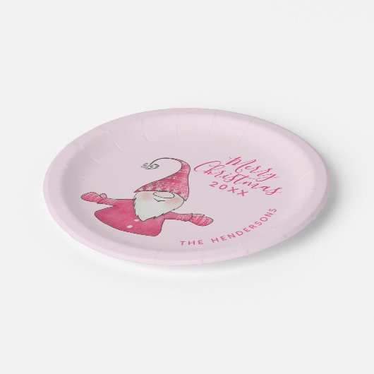 Schattigee Gnome Roze Custom Merry Christmas Papieren Bordje (Gekanteld)
