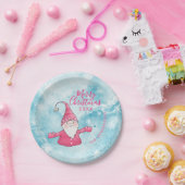 Schattigee Gnome Roze en Blauw Custom Merry Christ Papieren Bordje (Feest)