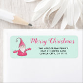 Schattigee Gnome Roze en Mint Groene Kersttoespraa Etiket (Insitu)