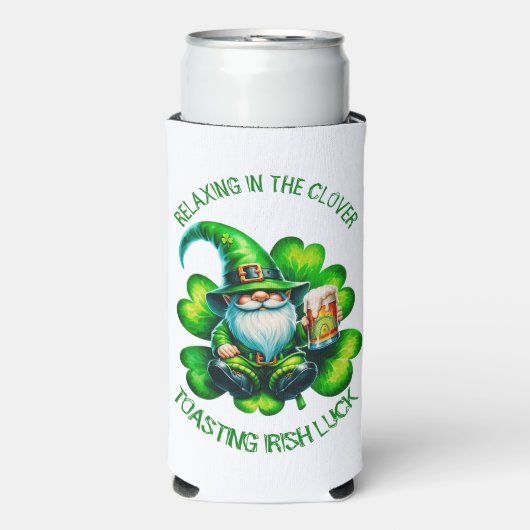 Schattigee Gnome St Patrick's Day met bier | Seltzer Blikjeskoeler (Seltzer Voorkant)