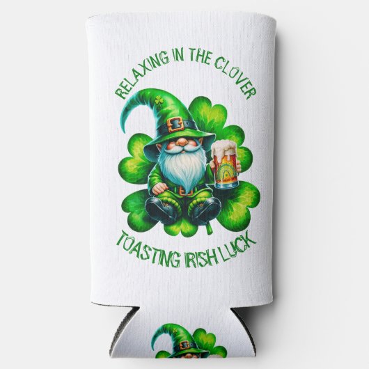 Schattigee Gnome St Patrick's Day met bier | Seltzer Blikjeskoeler (Voorkant)