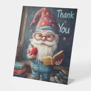 Schattigee Gnome Teacher - Dank u illustratie Reclamebord Met Voetstuk