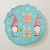 Schattigee Gnome Turquaise Blauw Handgeschilderd Rond Kussen (Achterkant)