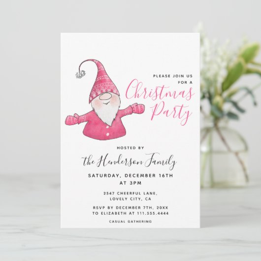 Schattigee Gnome White en Roze Kerstfeest Kaart (Staand voorkant)