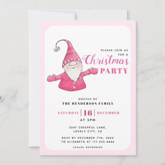 Schattigee Gnome White en Roze Kerstfeest Kaart (Voorkant)