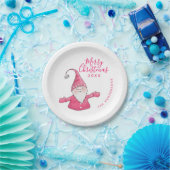 Schattigee Gnome Wit en Roze Custom Merry Christma Papieren Bordje (Feest)