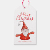 Schattigee Gnome Witte en Rode Vrolijke Kerst Cadeaulabel (Voorkant)