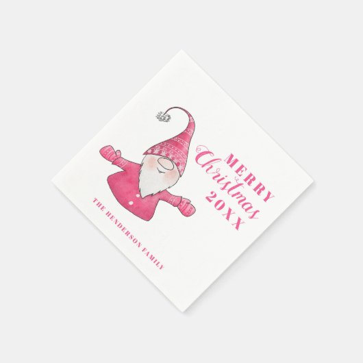 Schattigee Gnome Witte en Roze Kerst Servet (Hoek)