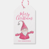 Schattigee Gnome Witte en Roze Vrolijke Kerst Cadeaulabel (Voorkant)