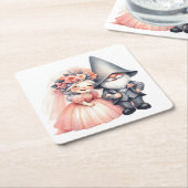 Schattigee Gnome Woodland Garden Oranje bruiloft Kartonnen Onderzetters (Schuin)