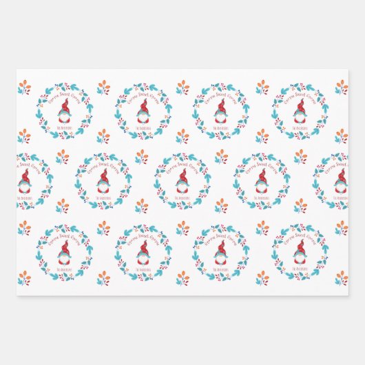 Schattigee Gnomen Sneeuwvlokken Bloemenkrans Aange Inpakpapier Vel (Voorkant 3)