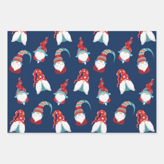 Schattigee Gnomen Sneeuwvlokken Bloemenkrans Blauw Inpakpapier Vel (Voorkant)