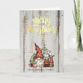 Schattigee Gnomes Familie Hout Vrolijk Kerstfeest Feestdagen Kaart
