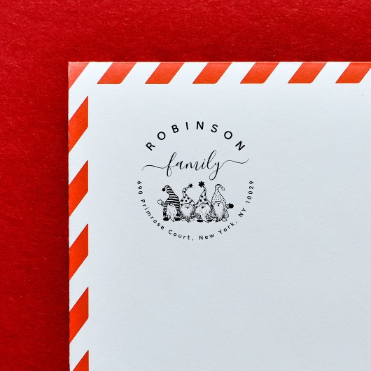 Schattigee Gnomes Familie Kerst Retour Adres Rubberstempel