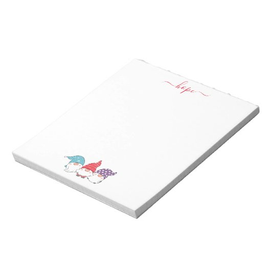 Schattigee Gnomes hopen op kerstscript Notitieblok (Linkerzijde)