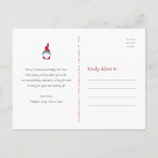 Schattigee Gnomes Modern kerstfeest feestelijk Uitnodiging Briefkaart (Achterkant)