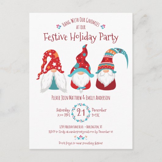 Schattigee Gnomes Modern kerstfeest feestelijk Uitnodiging Briefkaart (Voorkant)