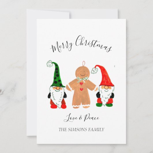 Schattigee Gnomes Waterverf Christmas Gingerbread  Feestdagenkaart (Voorkant)