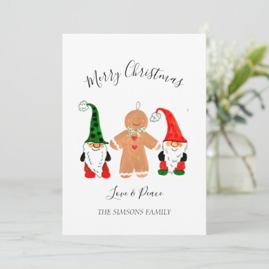 Schattigee Gnomes Waterverf Christmas Gingerbread  Feestdagenkaart (Staand voorkant)