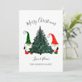 Schattigee Gnomes Waterverf Vrolijke Kerstboom Feestdagenkaart (Staand voorkant)