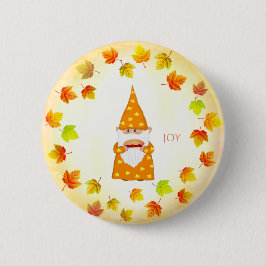 Schattigee gnoom en vakantieherfstbladeren ronde button 5,7 cm