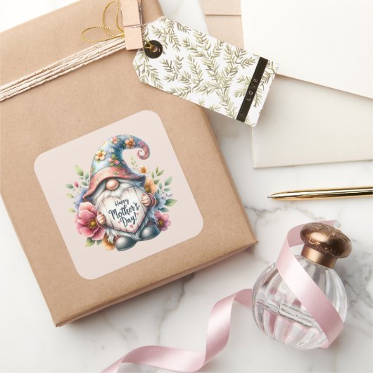 Schattigee gnoom Happy Moederdag Vierkante Sticker (Geschenken)