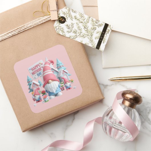 Schattigee gnoom Happy Moederdag Vierkante Sticker (Geschenken)