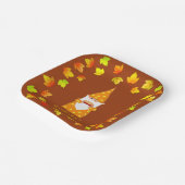 Schattigee gnoom & kleurrijke valbladeren op terra papieren bordje (Gebogen)