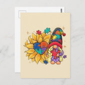 Schattigee Gnoom, Zonnebloem & Hart Autisme Bewust Briefkaart (Voorkant / Achterkant)