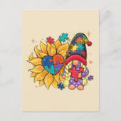 Schattigee Gnoom, Zonnebloem & Hart Autisme Bewust Briefkaart (Voorkant)