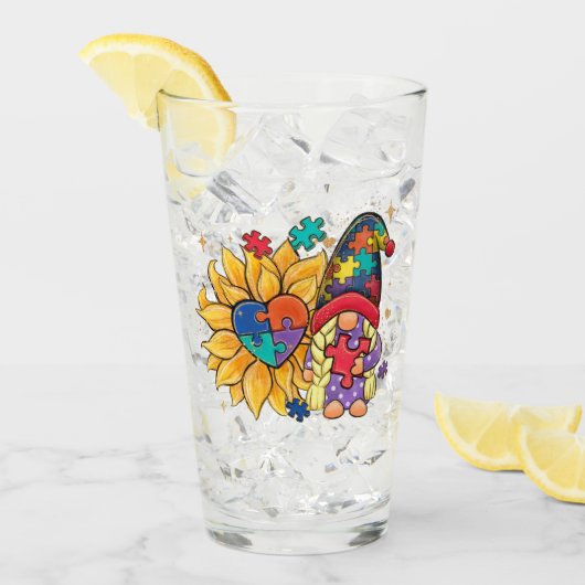 Schattigee Gnoom, Zonnebloem & Hart Autisme Bewust Glas (Voorkant ijs)