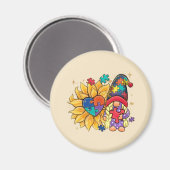 Schattigee Gnoom, Zonnebloem & Hart Autisme Bewust Magneet (Voorkant / Achterkant)