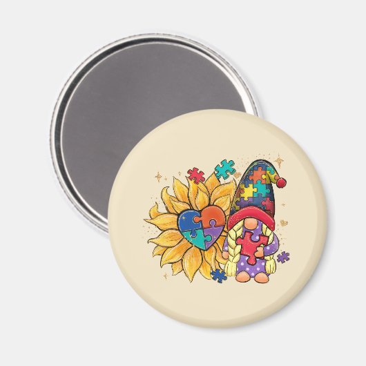 Schattigee Gnoom, Zonnebloem & Hart Autisme Bewust Magneet (Voorkant / Achterkant)