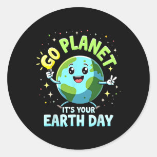 Schattigee Go Planet is jouw Earth Day 2025 lerare Ronde Sticker